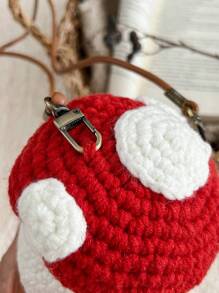 1 件手工針織蘑菇形斜挎包女孩,適合日常和旅行時尚搭配 - 紅白色 - 查看 8