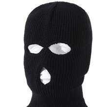 1pc Women's Ski Face Mask 3 Holes Knitted Hat Balaclava Cap Cycling Warm Knit Hat - Black - View 3