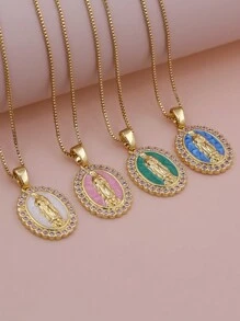 Clássico Simplicidade Micro Pavimentar Multicolorido Zircônia Cúbica Rosa Branco Azul Verde Esmalte Colar de Pingente