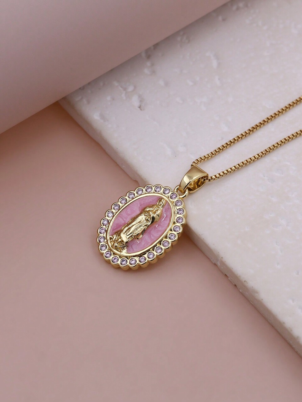 Classic Minimalist Multi-Color Cubic Zirconia Enamel Pendant Necklace In Pink, White, Blue, Green
