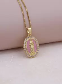 Clássico Simplicidade Micro Pavimentar Multicolorido Zircônia Cúbica Rosa Branco Azul Verde Esmalte Colar de Pingente