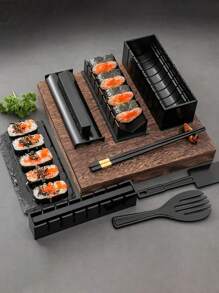 3入組壽司模具套裝適用於製作壽司帶海藻和米,包括壽司地墊,廚房用具 - 黑色 - 查看 1