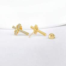 feilok 1對時尚獨特的金色925純銀鋯石十字與無限符號耳釘,適合女性和女孩日常佩戴或作為生日、婚禮、聖誕節和情人節等節日的禮物