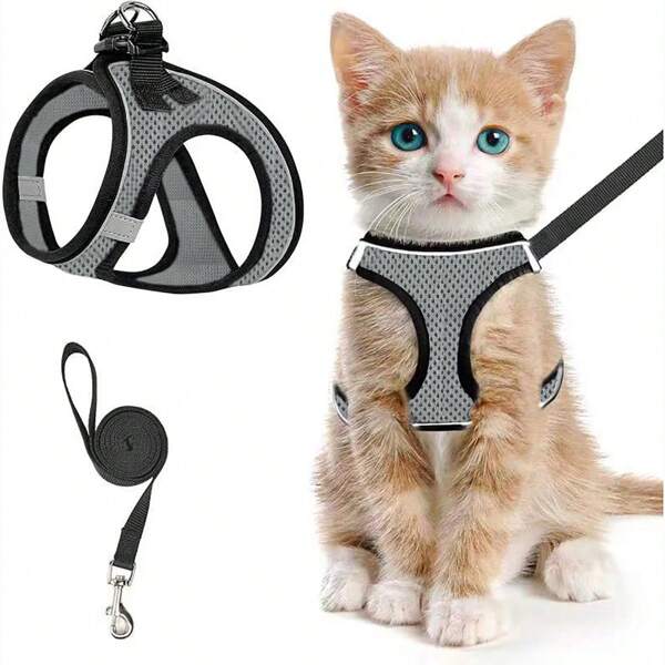 Katzengeschirr und Leine Set für Gehen, weich und einstellbar Katze Weste Harness Zu verhindern Fliehen, atmungsaktiv reflektierend Streifen Jacke, einfach Kontrolle