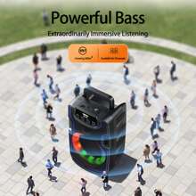 Remax户外无线蓝牙音箱，立体声，支持FM收音机、USB、TF卡、AUX输入，内置麦克风，彩色LED灯，适用于居家/旅行/露营/聚会等各种场合。 - 黑色 - 查看 3