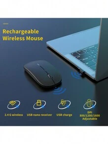 无线静音电脑鼠标，可充电迷你USB游戏鼠标，适用于笔记本电脑。 - 黑色 - 查看 4