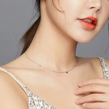 WOSTU 心形珠寶1入925純銀愛心鏈接手鍊,1入925純銀女士吊墜項鍊鍍鉑金珠寶