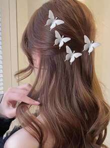 4pcs/set Fashionable Delicate Butterfly & Letter Design Hair Clips, Suitable For Daily Wear - Ombre - View 1