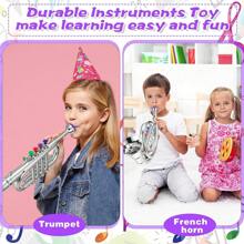 3 種兒童樂器玩具單簧管、玩具薩克斯管和玩具小號,3 種管樂器和銅管樂器組合,配有 10 多種顏色鍵編碼幼兒教學歌曲 - 銀色 - 查看 8