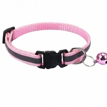 家用寵物貓/狗反光貼紙布項圈帶鈴鐺,1入組 - 粉色 - 查看 1