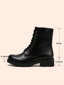 Women's Combat Boots Side Zipper Studded Booties Lace Up Ankle Boots - 黑色 - 查看 4