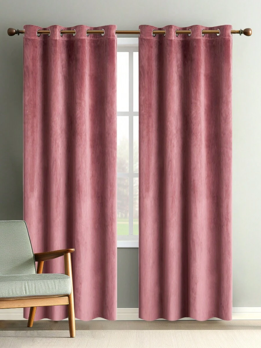 Velvet Warm Polyester Curtains, One Piece - Red Violet - View 1
