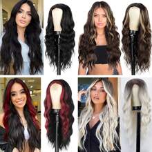 1 件长波浪假发，渐变铂金色混合棕色，时尚发片 - 棕色 - 查看 5