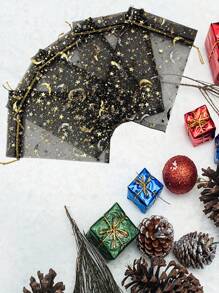 1pc/5pcs/10pcs/20pcs Random Mixed Color 10*15cm Organza Bags With Foil Print, Wedding Party Favor Bags - Black - View 6