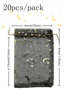 1pc/5pcs/10pcs/20pcs Random Mixed Color 10*15cm Organza Bags With Foil Print, Wedding Party Favor Bags - Black - View 2