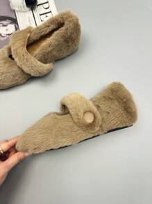 女式冬季毛絨鞋,外穿皮革與毛絨一體保暖鞋,厚底增高,卡其色