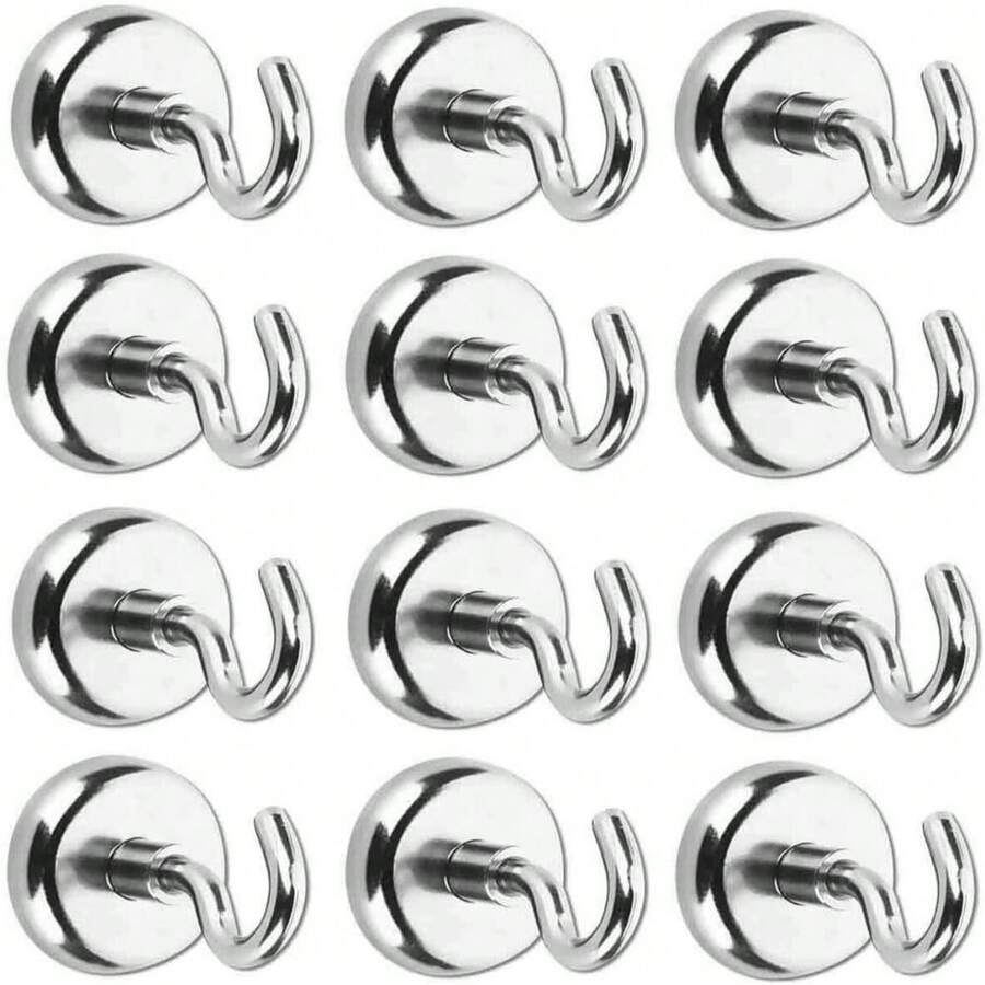 12pcs 16mm Neodymium Magnet Hook Strong Magnetic Hooks For Household Use - Silver - View 1