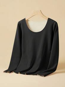 MEIYATING Women's Thermal Base Layer Top, Solid Color, Round Neck, Slim Fit, Long Sleeve, Suitable For Both Underwear And Outerwear - Black - View 5