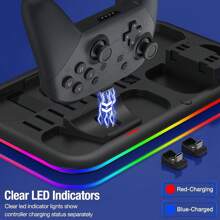 1 套黑色充電底座,帶 Rgb 變色燈和多功能存儲支架,適用於 Joy-con 控制器,兼容 Switch 和 Switch Oled 遊戲控制台 - 黑色 - 查看 3