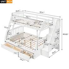 Twin Over Full Solid Construction Bunk Bed with Storage Staircase and 3 Drawers, Wood Bunk Beds Frame with Guardrails and Ladders, Can be Convertible into 2 Beds - 白色 - 查看 7