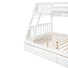 Twin Over Full Solid Construction Bunk Bed with Storage Staircase and 3 Drawers, Wood Bunk Beds Frame with Guardrails and Ladders, Can be Convertible into 2 Beds - 白色 - 查看 9