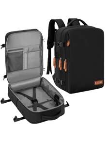 大容量多層間聚酯旅行背包,具有色塊設計,適合旅遊和戶外活動 - 黑色 - 查看 1