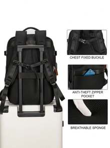 大容量多層間聚酯旅行背包,具有色塊設計,適合旅遊和戶外活動 - 黑色 - 查看 3