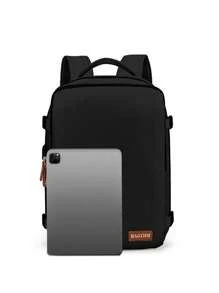 大容量多層間聚酯旅行背包,具有色塊設計,適合旅遊和戶外活動 - 黑色 - 查看 6