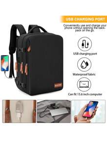 大容量多層間聚酯旅行背包,具有色塊設計,適合旅遊和戶外活動 - 黑色 - 查看 2