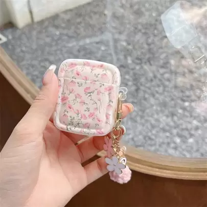 时尚花卉图案波浪边带吊坠苹果耳机壳适用于 1/2/Pro/3/Pro（第二代）不带耳机