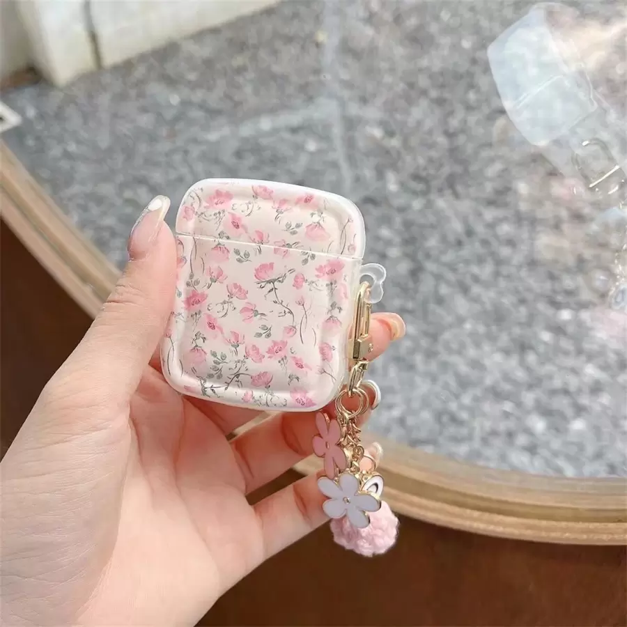 Fashionable Floral Pattern Wave Edge With Pendant Apple Earphone Case Compatible With IPhone 1/2/Pro/3/Pro (2nd Generation) Without Earphones