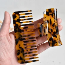 2pcs/set Women's Dark Tortoise Shell Acetic Acid Hair Comb & Rectangular Claw Hair Clip - Multicolor - View 4