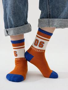 5入組男童藍色和橙色的字母二和數字條紋中筒襪,適用於秋冬季節(6-12個月)(1-2)(2-3)(3-8)歲 - 彩色 - 查看 7