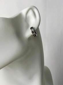 1 Pair Minimalist Vintage Titanium Steel Roman Numeral Clip-On Earrings, Suitable For Men Without Pierced Ears For Daily Wear - Silver - View 6