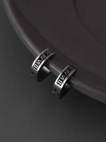 1 Pair Minimalist Vintage Titanium Steel Roman Numeral Clip-On Earrings, Suitable For Men Without Pierced Ears For Daily Wear - Silver - View 2