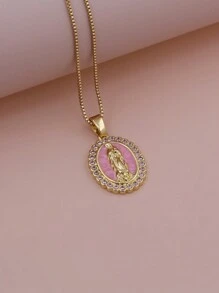 Clássico Simplicidade Micro Pavimentar Multicolorido Zircônia Cúbica Rosa Branco Azul Verde Esmalte Colar de Pingente