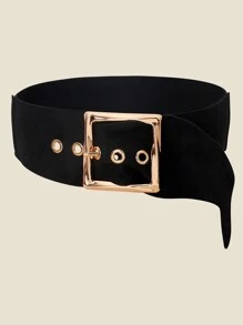 1pc Women Round Buckle Metal Eyelet Belt - Black - View 1