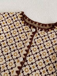 嬰兒春秋季針織羊毛外套,ins風格 - 杏色 - 查看 6