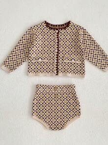 嬰兒春秋季針織羊毛外套,ins風格 - 杏色 - 查看 7