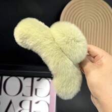 1pc Women's Multicolor Orylag Rabbit Fur Claw Hair Clip, Suitable For Daily Use In Fall/winter - milky white - View 7