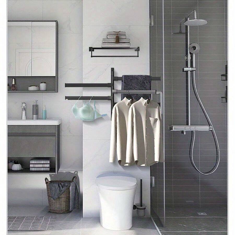 Rotating Towel Rack For Bathroom, Wall Mounted Multiple Bars Towel Storage Rack, Corner Towel Bar For Kitchen, Toilet, Room, No Drilling - Black - View 1