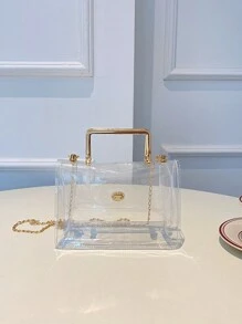 Waterproof 1pc Metal Chain Decorated Transparent Pvc Jelly Bag For Women's Daily Use, Dating, Waterproof, Sandproof Transparent Bag, Beach Sports Picnic Snacks Clear Purse For Women - Clear - View 5