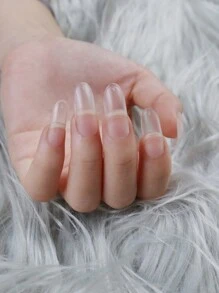 120 件/盒全覆盖假指甲丙烯酸指甲用品半磨砂无缝指甲透明长椭圆形指甲片 - 無色 - 查看 3