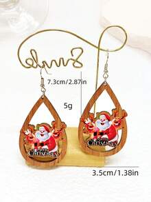 1 對木製水滴形鏤空聖誕卡通鹿和聖誕老人耳環吊墜適合萬聖節派對節日裝飾或作為禮物 - 彩色 - 查看 5