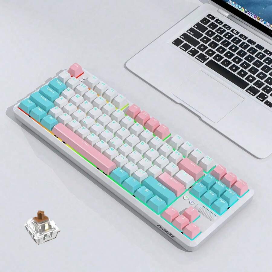 Ajazz K870tpro 87鍵無線2.4g Bt鍵盤oem高度pbt鍵帽三重模式連接青色開關白色 - 白色 - 查看 1