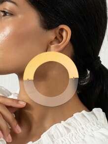 1pair Fashionable, Classic & Creative Exaggerated Big Golden Earrings - Multicolor - View 2