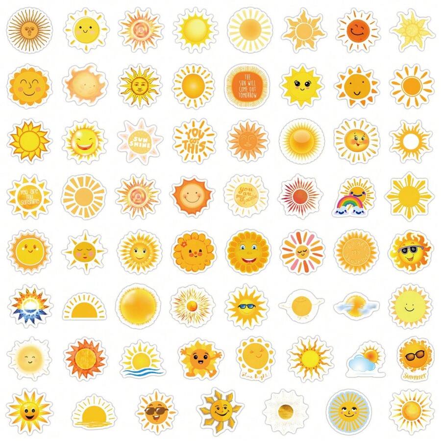 60張陽光塗鴉防水貼紙,適用於行李箱、水杯、摩托車、手提電腦、頭盔、桌面、滑板等