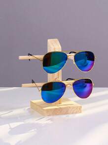 1pc Single Row And Double Side Eyeglasses Storage Rack, Solid Wood Sunglasses Display And Storage Shelf, Multi-functional Countertop Organizer For Sunglasses And Eyeglasses - Beige - View 1