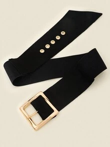 1pc Women Round Buckle Metal Eyelet Belt - Black - View 3