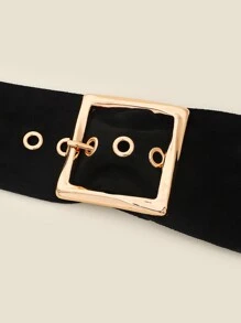 1pc Women Round Buckle Metal Eyelet Belt - Black - View 2